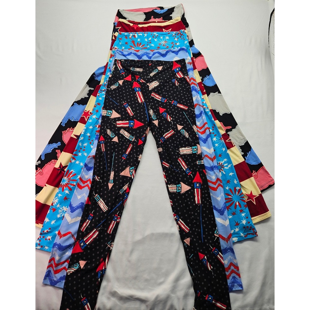 LuLaRoe Leggings Lot of 5 Patriotic Americana 4th of July Stars Stripes OS Women